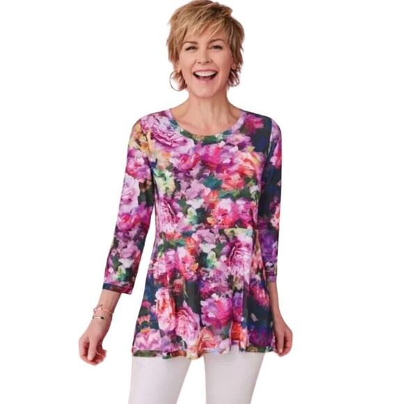 Soft Surroundings Tops - SOFT SURROUNDINGS Sz S Elysian Garden Sublimation Top Floral 3/4 Slv Tunic